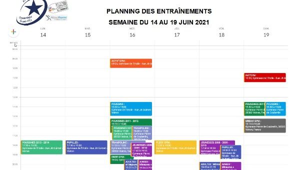 Planning entrainement Semaine du 14 au 19 juin 2021 Planning entrainement Semaine du 14 au 19 juin 2021